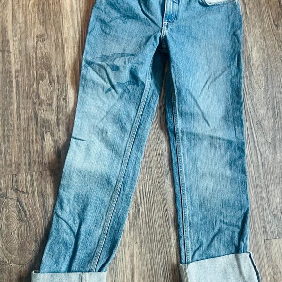 Marc Jacobs Blue Distressed Sparrow Bird Woman's Boot-cut Denim Jeans 04 Small - Picture 7 of 7